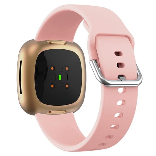 For Fitbit Versa 4 / Sense 2 Silicone Watch Band Soft Sport Replacement Strap with Stainless Steel Buckle - Pink