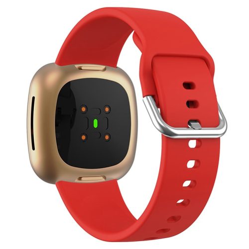 For Fitbit Versa 4 / Sense 2 Silicone Watch Band Soft Sport Replacement Strap with Stainless Steel Buckle - Red