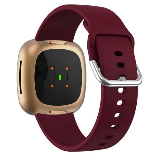 For Fitbit Versa 4 / Sense 2 Silicone Watch Band Soft Sport Replacement Strap with Stainless Steel Buckle - Wine Red