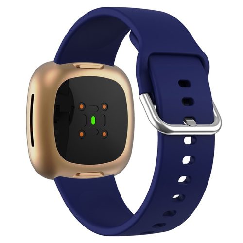 For Fitbit Versa 4 / Sense 2 Silicone Watch Band Soft Sport Replacement Strap with Stainless Steel Buckle - Dark Blue