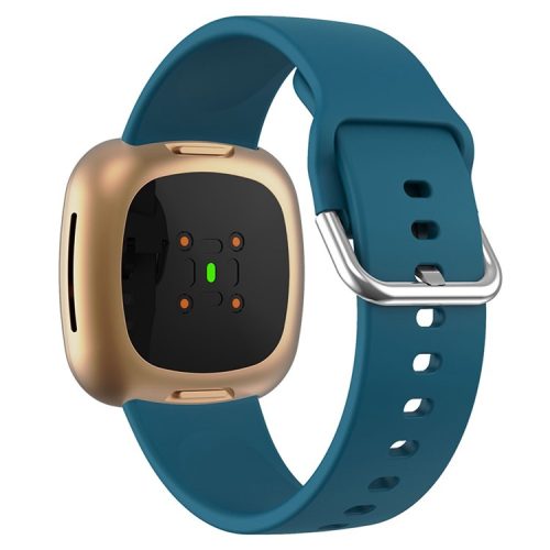 For Fitbit Versa 4 / Sense 2 Silicone Watch Band Soft Sport Replacement Strap with Stainless Steel Buckle - Dark Green