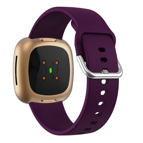 For Fitbit Versa 4 / Sense 2 Silicone Watch Band Soft Sport Replacement Strap with Stainless Steel Buckle - Purple