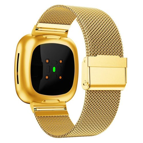 For Fitbit Versa 4 / Sense 2 Adjustable Watch Strap Metal Replacement Watch Band with Buckle - Gold