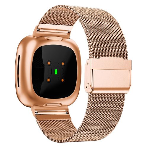 For Fitbit Versa 4 / Sense 2 Adjustable Watch Strap Metal Replacement Watch Band with Buckle - Rose Gold