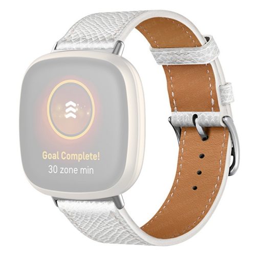 For Fitbit Versa 4 / Sense 2 Watch Band with Stitching Genuine Leather Wristband Replacement Watch Strap - White