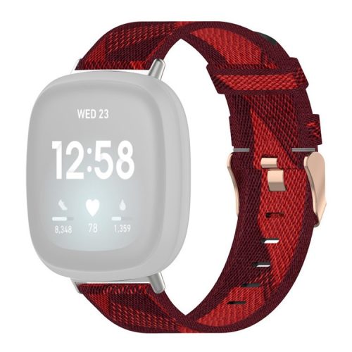 For Fitbit Versa 4 / Sense 2 Smart Watch Strap Pin Buckle Nylon Wrist Band Replacement - Red Stripe