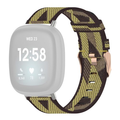 For Fitbit Versa 4 / Sense 2 Smart Watch Strap Pin Buckle Nylon Wrist Band Replacement - Yellow Stripe