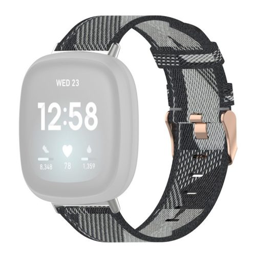 For Fitbit Versa 4 / Sense 2 Smart Watch Strap Pin Buckle Nylon Wrist Band Replacement - Grey Stripe