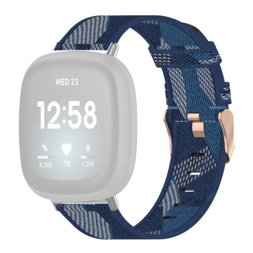 For Fitbit Versa 4 / Sense 2 Smart Watch Strap Pin Buckle Nylon Wrist Band Replacement - Blue Stripe