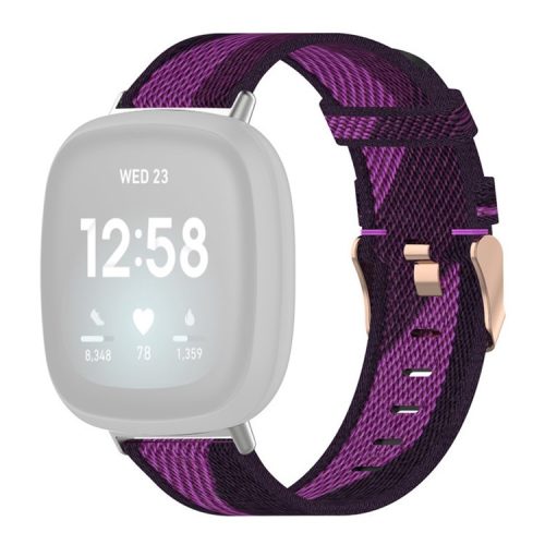 For Fitbit Versa 4 / Sense 2 Smart Watch Strap Pin Buckle Nylon Wrist Band Replacement - Purple Stripe