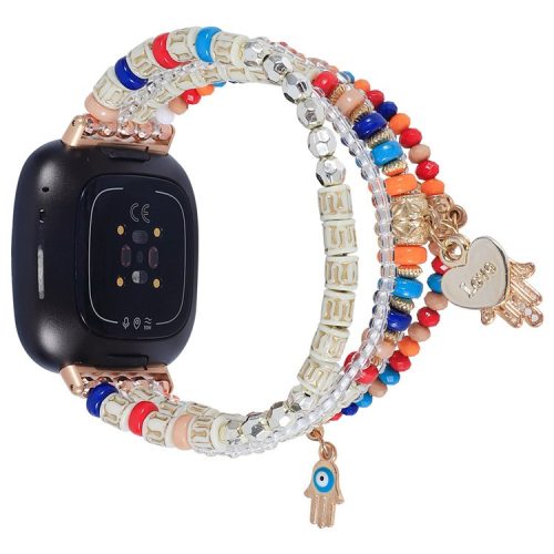 For Fitbit Versa 4 / Sense 2 Beads Series Watch Strap Pearl + Agate Decorated Bracelet Smart Watch Replacement Band for Women Girls - Colorful