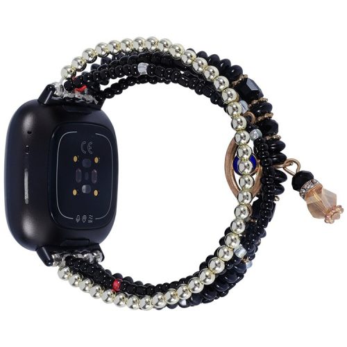 For Fitbit Versa 4 / Sense 2 Beads Series Watch Strap for Women Girls Pearl Decorated Bracelet Smart Watch Strap - Black