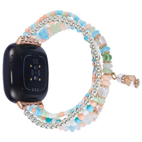 For Fitbit Versa 4 / Sense 2 Beads Series Watch Strap for Women Girls Pearl Decorated Bracelet Smart Watch Strap - Multi-color