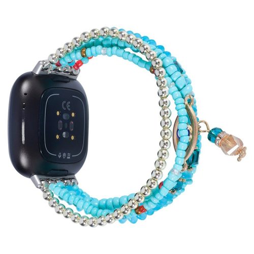 For Fitbit Versa 4 / Sense 2 Beads Series Watch Strap for Women Girls Pearl Decorated Bracelet Smart Watch Strap - Blue