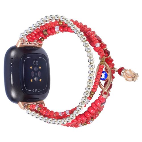 For Fitbit Versa 4 / Sense 2 Beads Series Watch Strap for Women Girls Pearl Decorated Bracelet Smart Watch Strap - Red