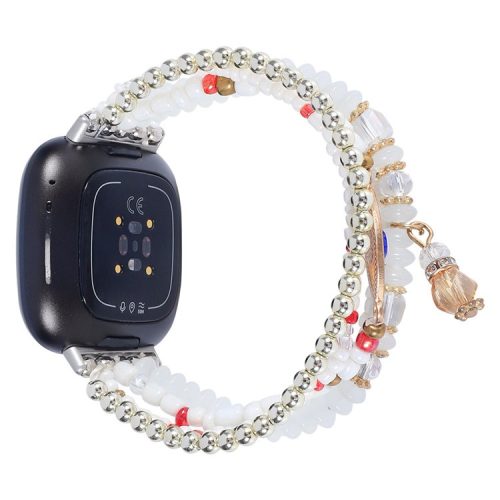 For Fitbit Versa 4 / Sense 2 Beads Series Watch Strap for Women Girls Pearl Decorated Bracelet Smart Watch Strap - White