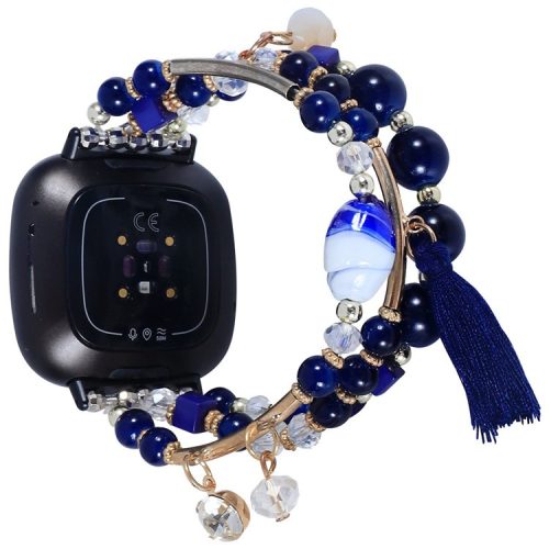 For Fitbit Versa 4 / Sense 2 Beads Series Watch Strap Round Square Beads Bracelet 18mm Smart Watch Band for Women Girls - Blue