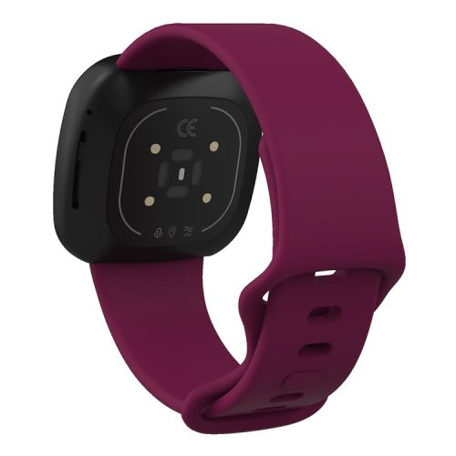 For Fitbit Versa 4 / Sense 2 Silicone Watch Band Solid Color Adjustable Wrist Strap, Size: S - Wine Red