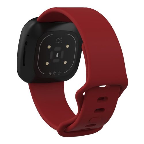 For Fitbit Versa 4 / Sense 2 Silicone Watch Band Solid Color Adjustable Wrist Strap, Size: S - Deep Red