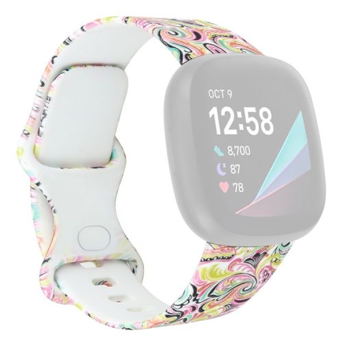 For Fitbit Versa 4 / Sense 2 Pattern Printing Silicone Watch Strap Adjustable Wrist Band Replacement - Style B