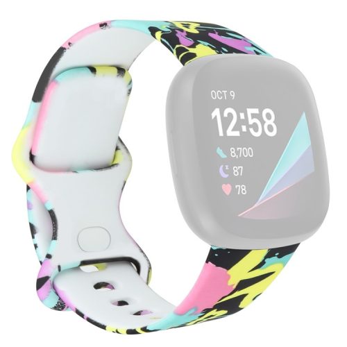 For Fitbit Versa 4 / Sense 2 Pattern Printing Silicone Watch Strap Adjustable Wrist Band Replacement - Style E