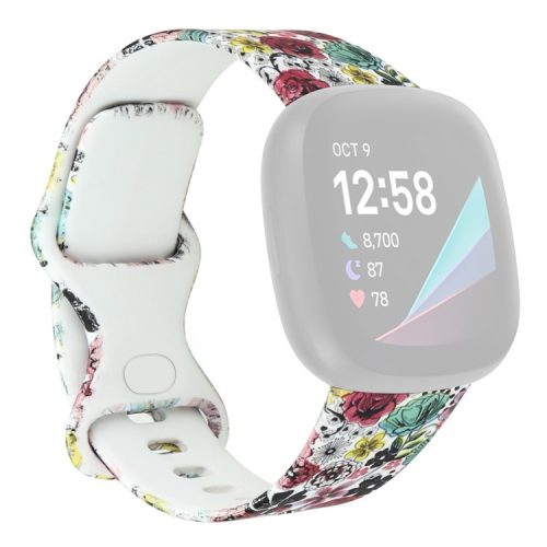 For Fitbit Versa 4 / Sense 2 Pattern Printing Silicone Watch Strap Adjustable Wrist Band Replacement - Style K