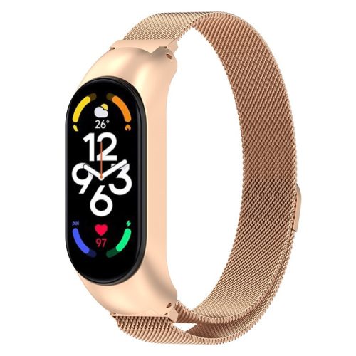 For Xiaomi Mi Band 7 / Mi Band 7 NFC Milanese Mesh Watch Strap Metal Magnetic Wrist Band Replacement - Rose Gold