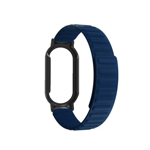 For Xiaomi Mi Band 7 / 7 NFC Silicone Magnetic Watch Band 3 in 1 Replacement Wrist Strap with PC Watch Case  /  Tempered Glass Screen Protector - Dark Blue