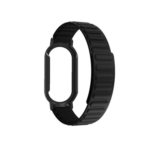 For Xiaomi Mi Band 7 / 7 NFC Silicone Magnetic Watch Band 3 in 1 Replacement Wrist Strap with PC Watch Case  /  Tempered Glass Screen Protector - Black