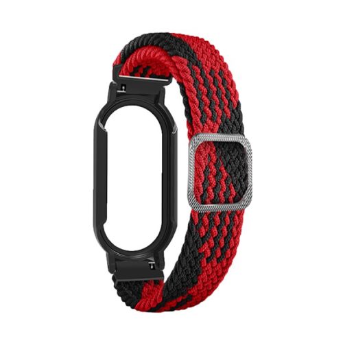 For Xiaomi Mi Band 7 / 7 NFC Elastic Watch Band 3 in 1 Nylon Braided Wrist Strap with PC Watch Case  /  Tempered Glass Screen Protector - Red Black / Black