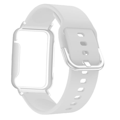 Flexible Silicone Watchband for Xiaomi Mi Band 7 Pro Smart Watch Replacement Strap with Watch Case Cover - White