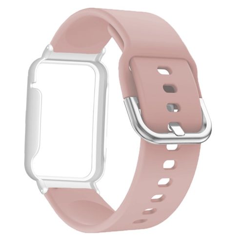 Flexible Silicone Watchband for Xiaomi Mi Band 7 Pro Smart Watch Replacement Strap with Watch Case Cover - Pink / White