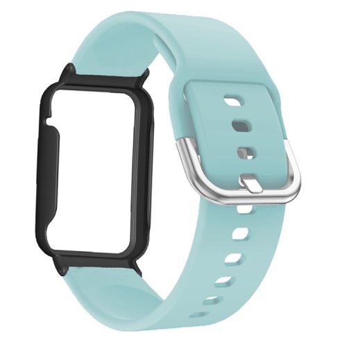 Flexible Silicone Watchband for Xiaomi Mi Band 7 Pro Smart Watch Replacement Strap with Watch Case Cover - Baby Blue / Black