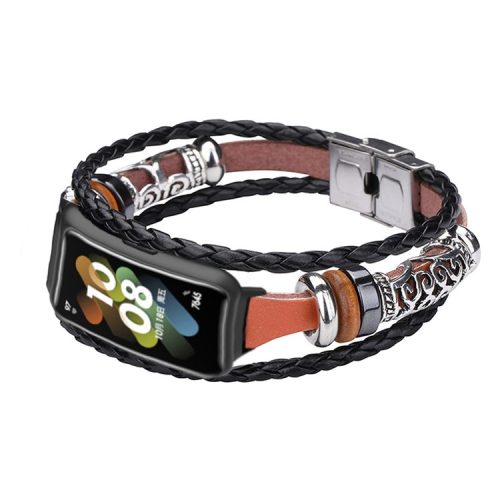 For Huawei Band 7 Ethnic Style Beaded Replacement Watch Strap Retro Bracelet Wrist Band - Brown