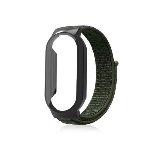 For Xiaomi Mi Band 7  /  7 NFC Nylon Loop Watch Strap 3 in 1 Wrist Band with PC Protective Case and Tempered Glass Screen Protector - Army Green / Black