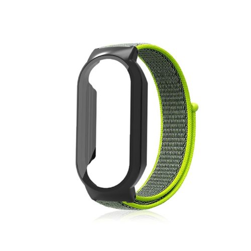 For Xiaomi Mi Band 7  /  7 NFC Nylon Loop Watch Strap 3 in 1 Wrist Band with PC Protective Case and Tempered Glass Screen Protector - Yellowgreen / Black