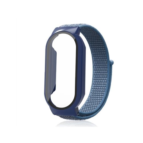 For Xiaomi Mi Band 7  /  7 NFC Nylon Loop Watch Strap 3 in 1 Wrist Band with PC Protective Case and Tempered Glass Screen Protector - Sky Blue / Blue