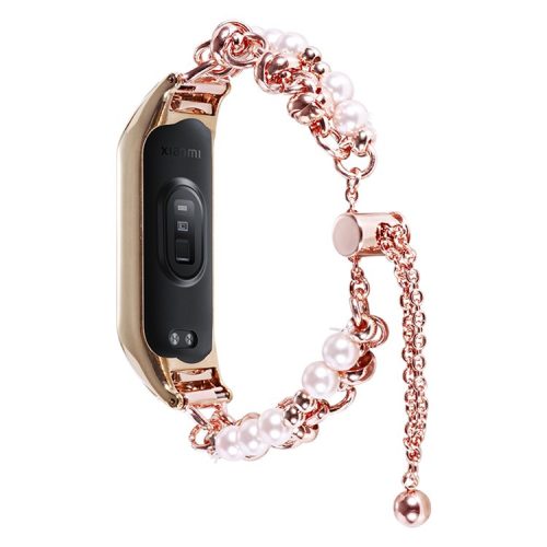 For Xiaomi Mi Band 3 / 4 Pearl Jewelry Watch Strap for Women Girls Sliding Adjustable Metal Wrist Band - Rose Gold