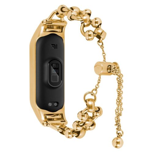 For Xiaomi Mi Band 3 / 4 Watch Strap Metal Bracelet Hollow Out Bead Decor Smartwatch Strap Replacement - Gold