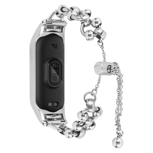 For Xiaomi Mi Band 7 Bead Decor Smartwatch Strap Replacement Hollow Out Watch Strap Metal Bracelet Strap - Silver