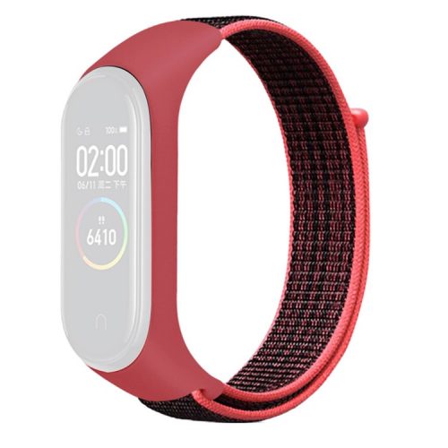 For Xiaomi Mi Band 3 / 4 / 5 / 6 / 7 Nylon Watch Band Adjustable Sport Loop Strap Wristband Replacement - Red / Black