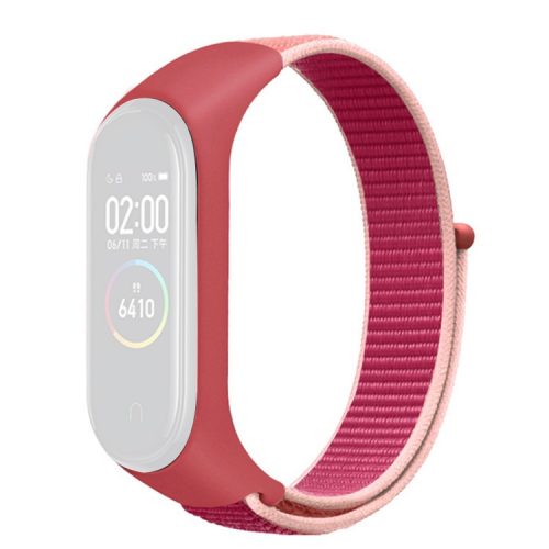 For Xiaomi Mi Band 3 / 4 / 5 / 6 / 7 Nylon Watch Band Adjustable Sport Loop Strap Wristband Replacement - Garnet Red