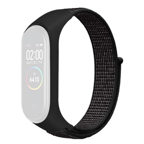 For Xiaomi Mi Band 3 / 4 / 5 / 6 / 7 Nylon Watch Band Adjustable Sport Loop Strap Wristband Replacement - Reflective Black