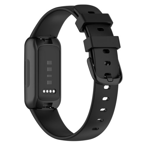 For Fitbit Inspire 3 Solid Color Silicone Watch Band Adjustable Pin Buckle Wrist Strap Replacement, Size: L - Black