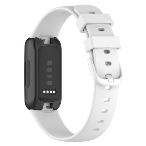 For Fitbit Inspire 3 Solid Color Silicone Watch Band Adjustable Pin Buckle Wrist Strap Replacement, Size: L - White