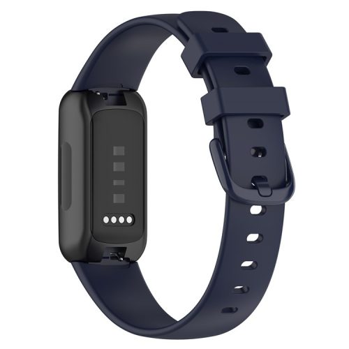 For Fitbit Inspire 3 Solid Color Silicone Watch Band Adjustable Pin Buckle Wrist Strap Replacement, Size: L - Dark Blue