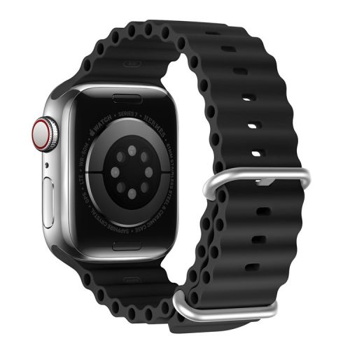 DUX DUCIS Band for Apple Watch Series 10 42mm / 9 8 7 41mm / SE (2023) SE (2022) SE 6 5 4 40mm / 3 2 1 38mm Wave Design Rubber Watch Strap - Black