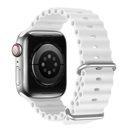 DUX DUCIS Band for Apple Watch Series 10 42mm / 9 8 7 41mm / SE (2023) SE (2022) SE 6 5 4 40mm / 3 2 1 38mm Wave Design Rubber Watch Strap - White