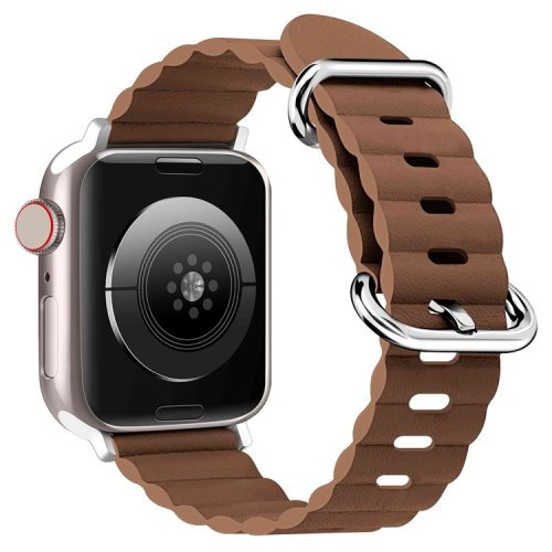 Watch Strap for Apple Watch Series 10 42mm / 9 8 7 41mm / SE (2023) SE (2022) SE 6 5 4 40mm / 3 2 1 38mm Wave Wrist Band Genuine Leather - Brown