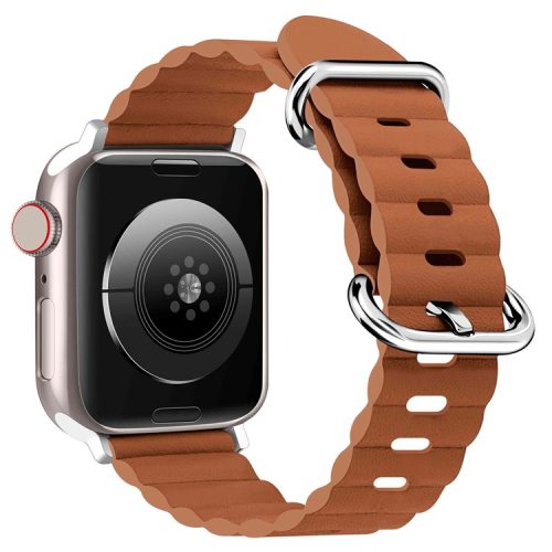 Watch Strap for Apple Watch Series 10 42mm / 9 8 7 41mm / SE (2023) SE (2022) SE 6 5 4 40mm / 3 2 1 38mm Wave Wrist Band Genuine Leather - Golden Brown